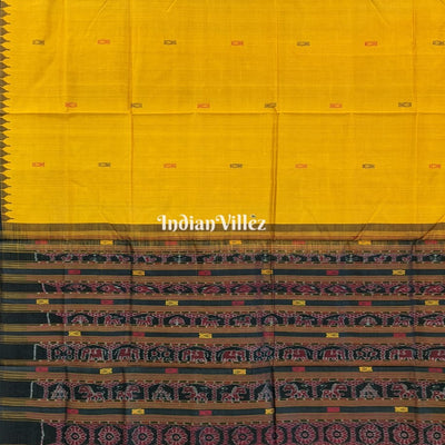 Yellow with Brown Kumbha Tussar Bomkai Sambalpuri Silk Saree