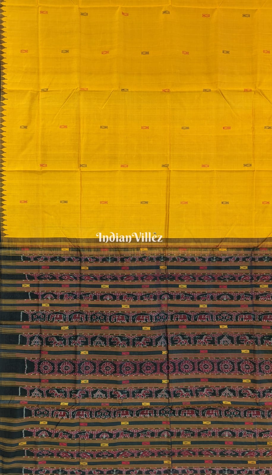 Yellow with Brown Kumbha Tussar Bomkai Sambalpuri Silk Saree