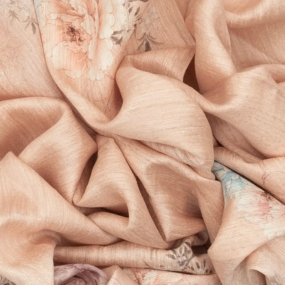 Light Peach Handwoven Tussar Saree With Printed Floral Motifs