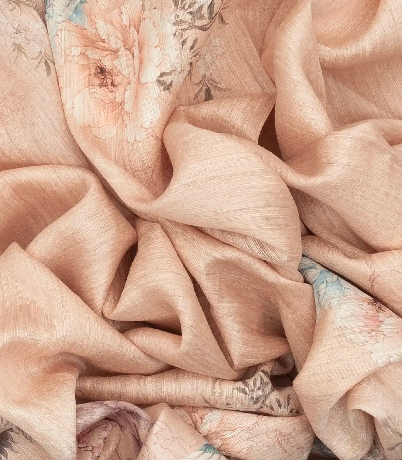 Light Peach Handwoven Tussar Saree With Printed Floral Motifs