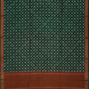 Bottle Green Handloom Tussar Silk Saree Printed With Floral Motifs