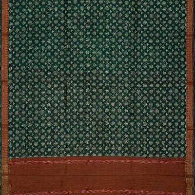 Bottle Green Handloom Tussar Silk Saree Printed With Floral Motifs