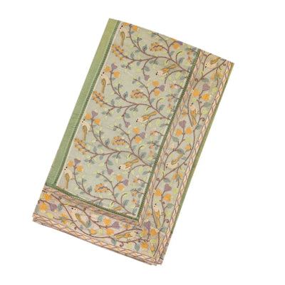 Green & Mustard Banarasi Crushed Tissue Saree With Embroidered Motifs