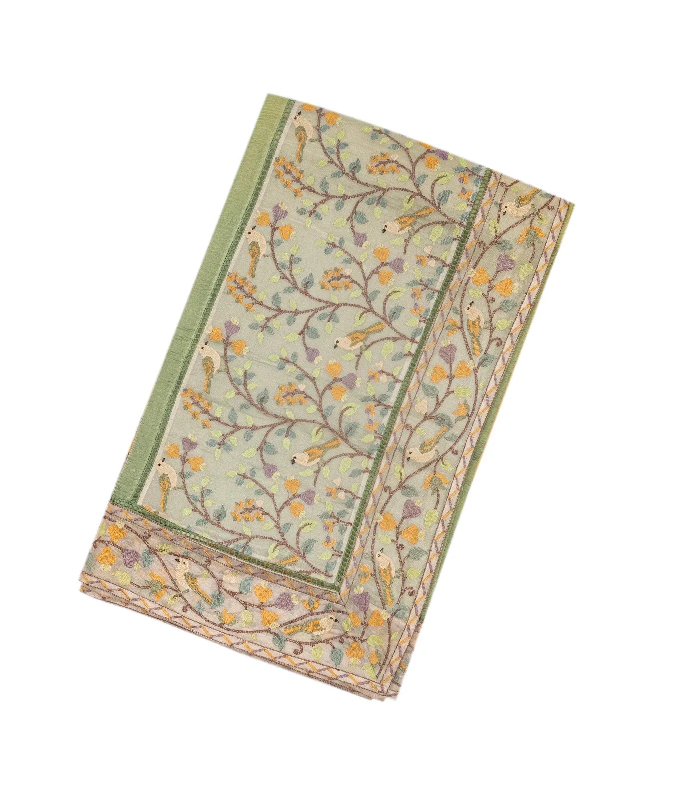 Green & Mustard Banarasi Crushed Tissue Saree With Embroidered Motifs