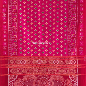 Rani Pink Odisha Ikat Contemporary Silk Saree with Elephant & Pasapali Border