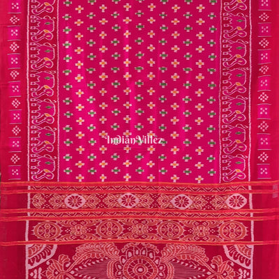 Rani Pink Odisha Ikat Contemporary Silk Saree with Elephant & Pasapali Border