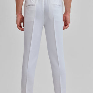 White Textured Relaxed Fit Trousers