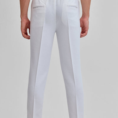 White Textured Relaxed Fit Trousers