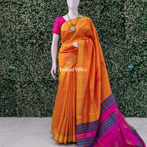 Mustard Orange Rani Handwoven Bishnupuri Silk Saree