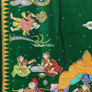 Green Doli Barat Theme Hand-Painted Pattachitra Saree (Pre Order)