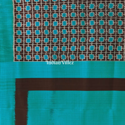 Sea Green Coffee Odisha Ikat Contemporary Silk Saree