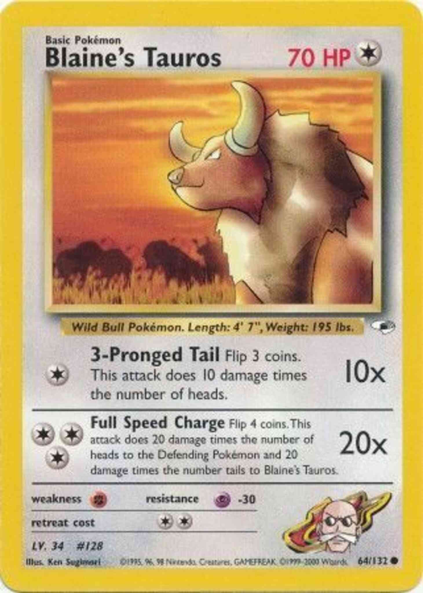 Blaine's Tauros - 64/132 - Common - Unlimited [gym1U-64] [Non-Holo]