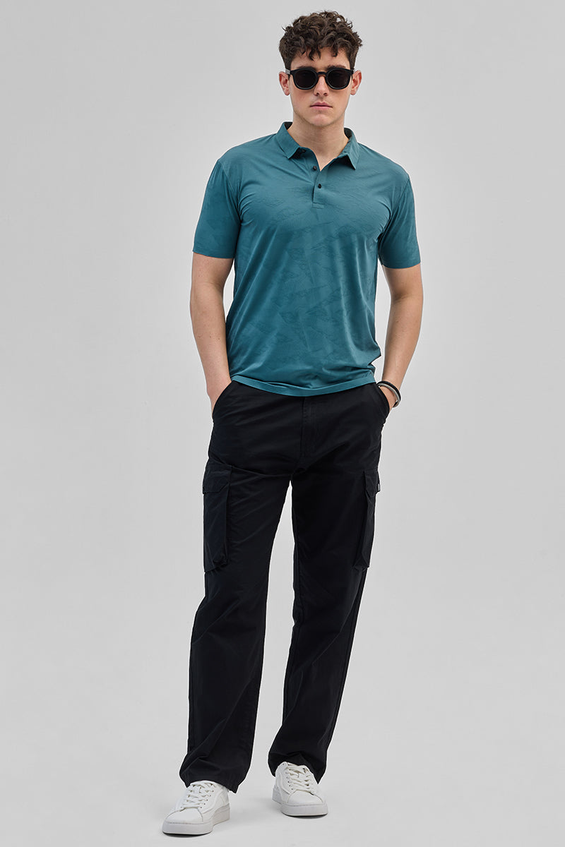 Teal Textured Stitchless Polo T-Shirt