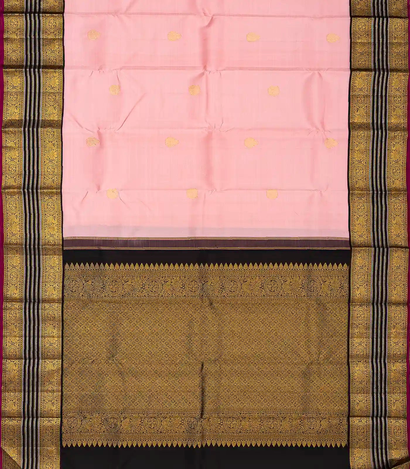 Baby Pink Handloom Kanchipuram Korvai Silk Saree With Annam Buttas