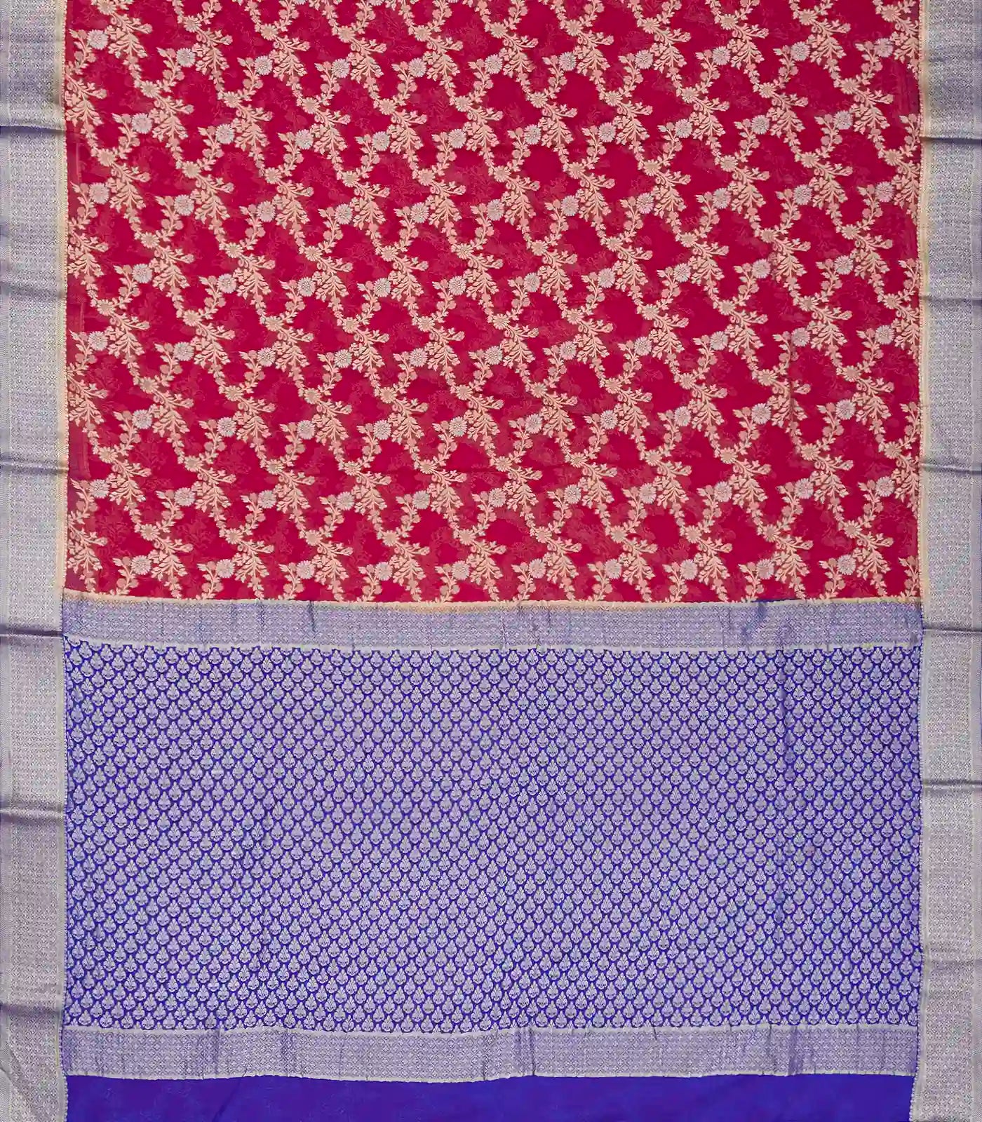 Pink Handwoven Banarasi Georgette Silk Saree With Floral Jaal Motifs