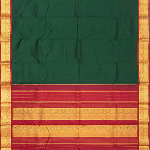 Bottle Green Handloom Kanchipuram Korvai Silk Saree With Crimson Border