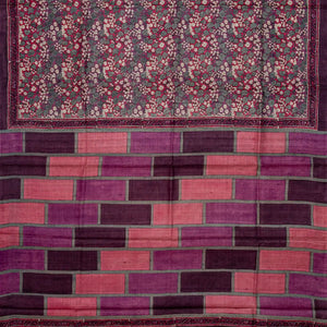 Purple Handloom Tussar Silk Saree With Printed Floral Motifs