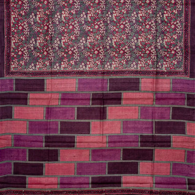 Purple Handloom Tussar Silk Saree With Printed Floral Motifs