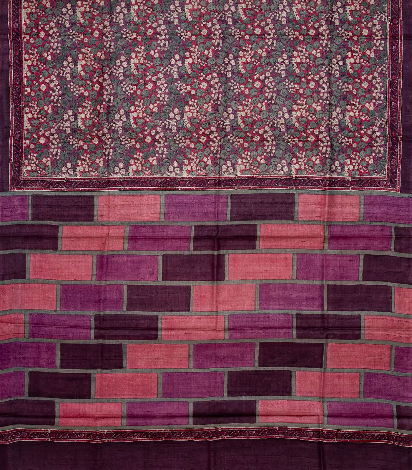 Purple Handloom Tussar Silk Saree With Printed Floral Motifs