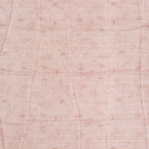Baby Pink Handloom Linen Saree With Printed Floral Motifs & Stripes