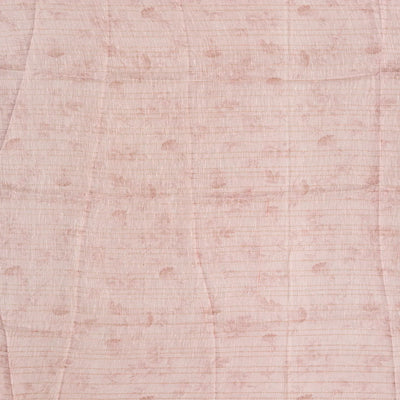 Baby Pink Handloom Linen Saree With Printed Floral Motifs & Stripes