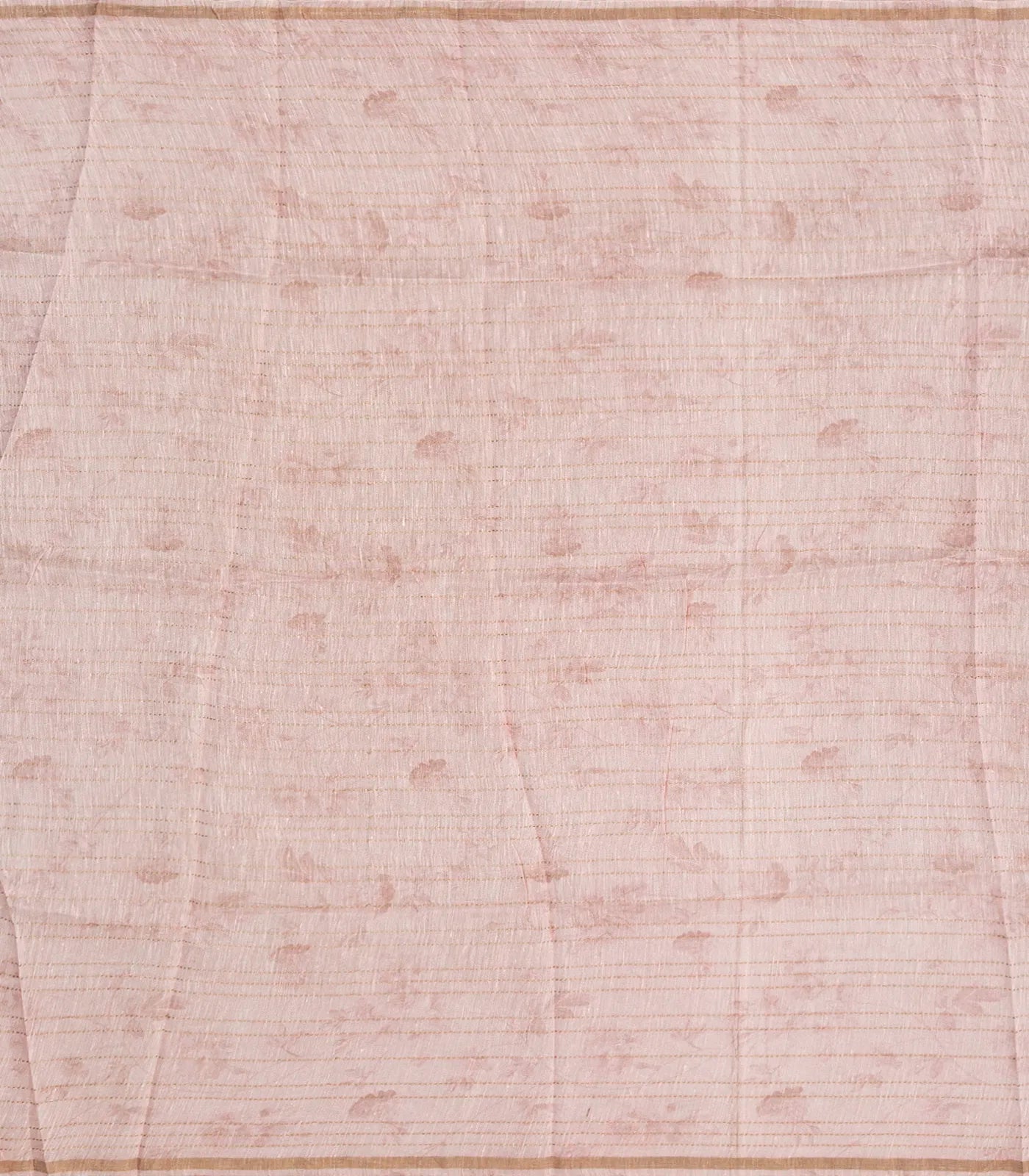 Baby Pink Handloom Linen Saree With Printed Floral Motifs & Stripes