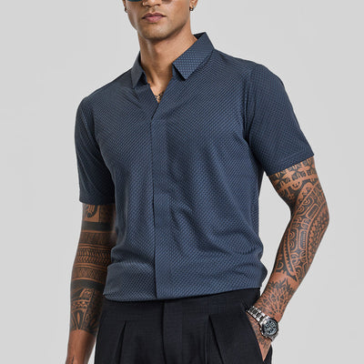 Greyish Blue Textured Polo T-Shirt