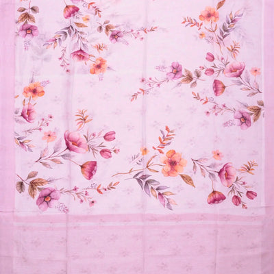 Bubblegum Pink Handloom Linen Saree With Printed Flower Motifs
