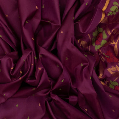 Magenta Handloom Uppada Silk Saree With Floral Buttas & Zari Border