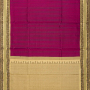 Magenta Handloom Soft Silk Saree With Stripes & Beige Border