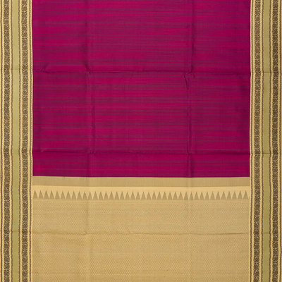 Magenta Handloom Soft Silk Saree With Stripes & Beige Border