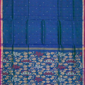 Ink Blue Handloom Uppada Silk Saree With Droplet Buttas
