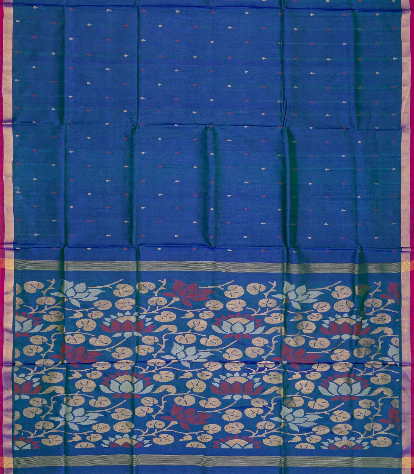 Ink Blue Handloom Uppada Silk Saree With Droplet Buttas