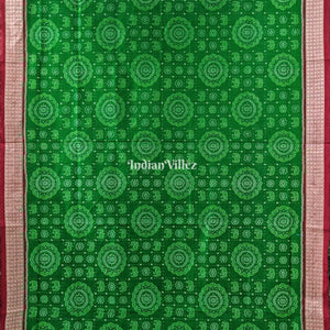 Green Red Elephant & Flower motif  Sambalpuri Ikat Silk Saree