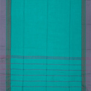 Cyan Handloom Bengal Cotton Saree With Grey Border