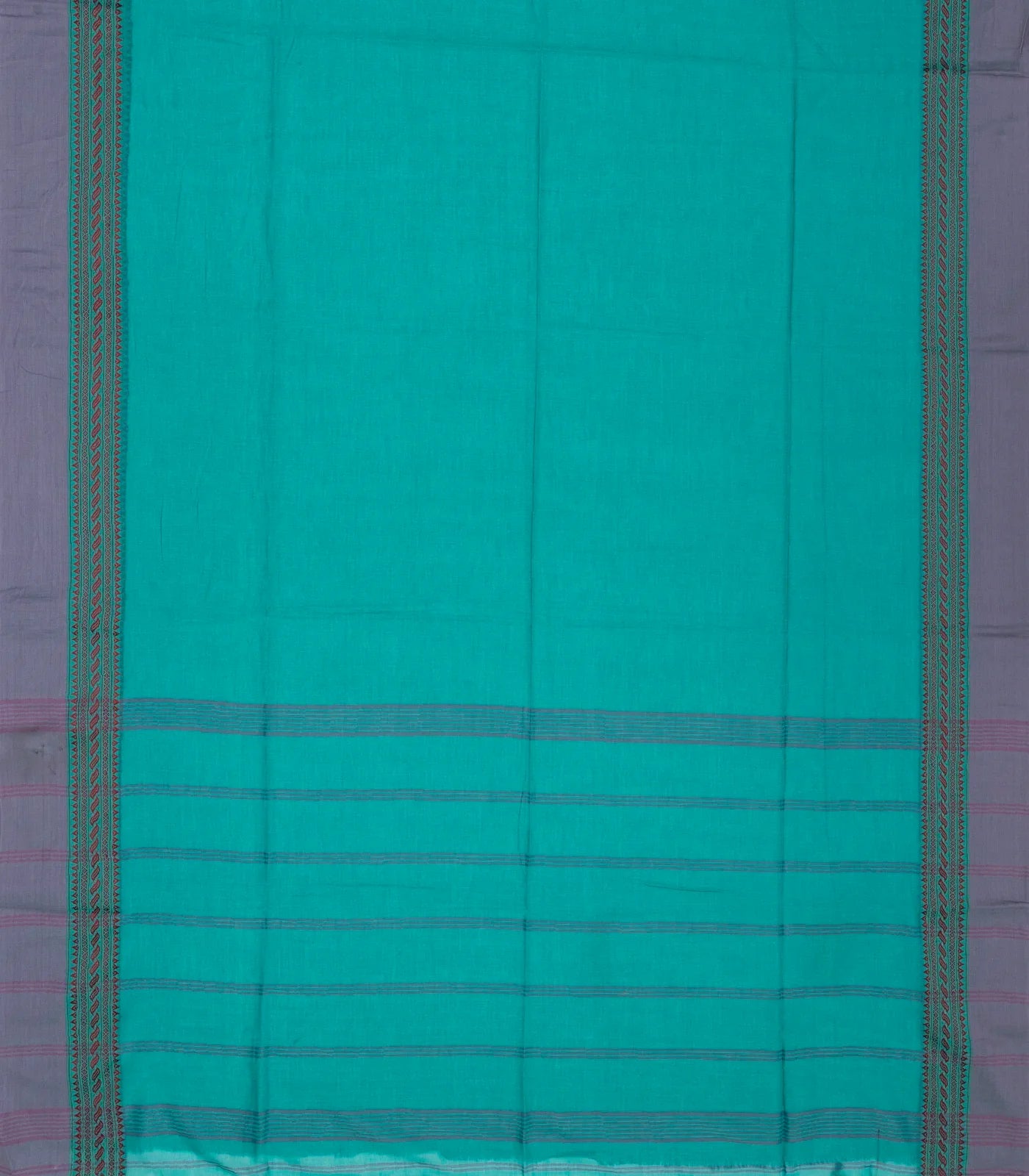Cyan Handloom Bengal Cotton Saree With Grey Border