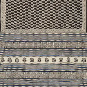 Black Woven Jaipur Cotton Saree Printed With Cream Floral Motifs