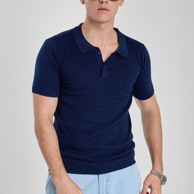 Navy Knitted Polo T-Shirt