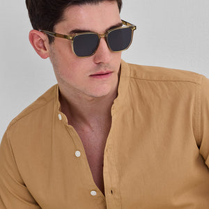 Light Brown Slim Fit Mandarin Shirt