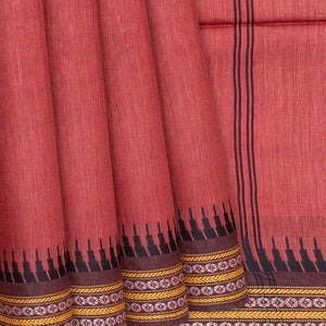 Chestnut Pink Woven Tussar Silk Saree With Temple Border-Chestnut Pink