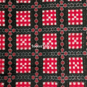 Black Red Pasapali Theme Sambalpuri Ikat Cotton Fabric