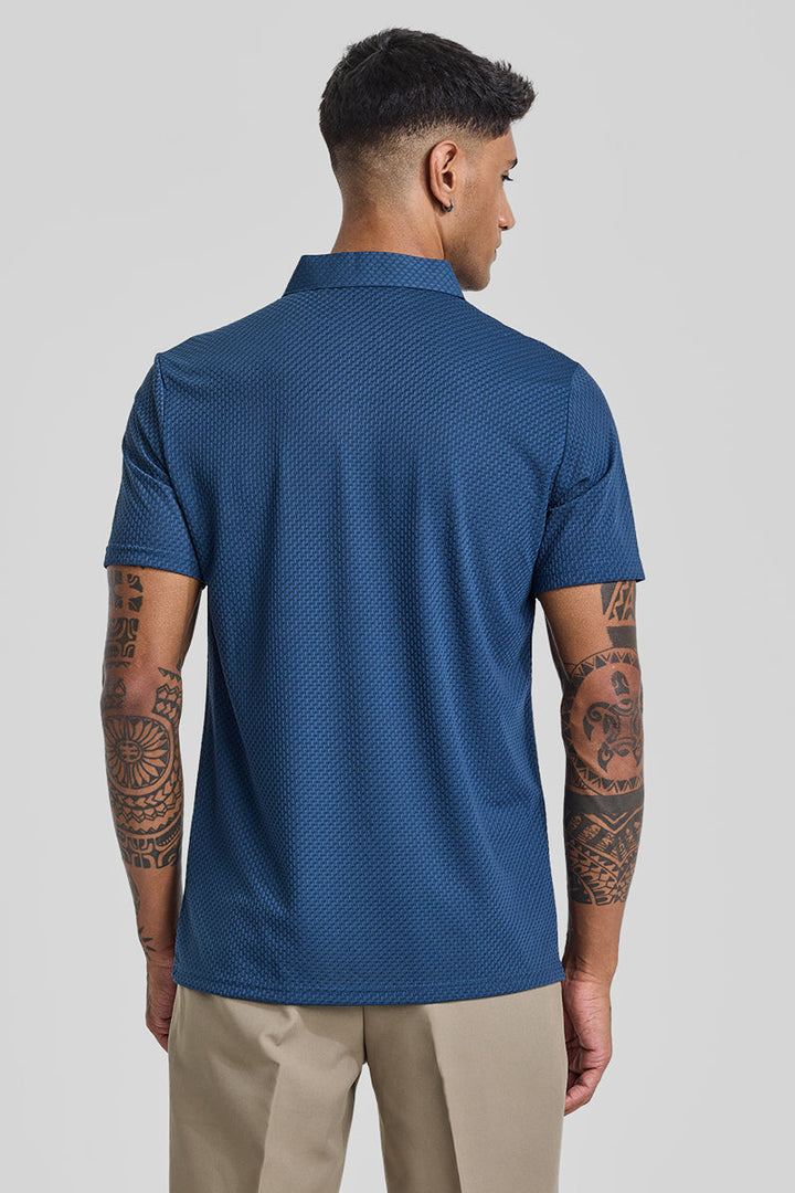 Blue Textured Polo T-Shirt