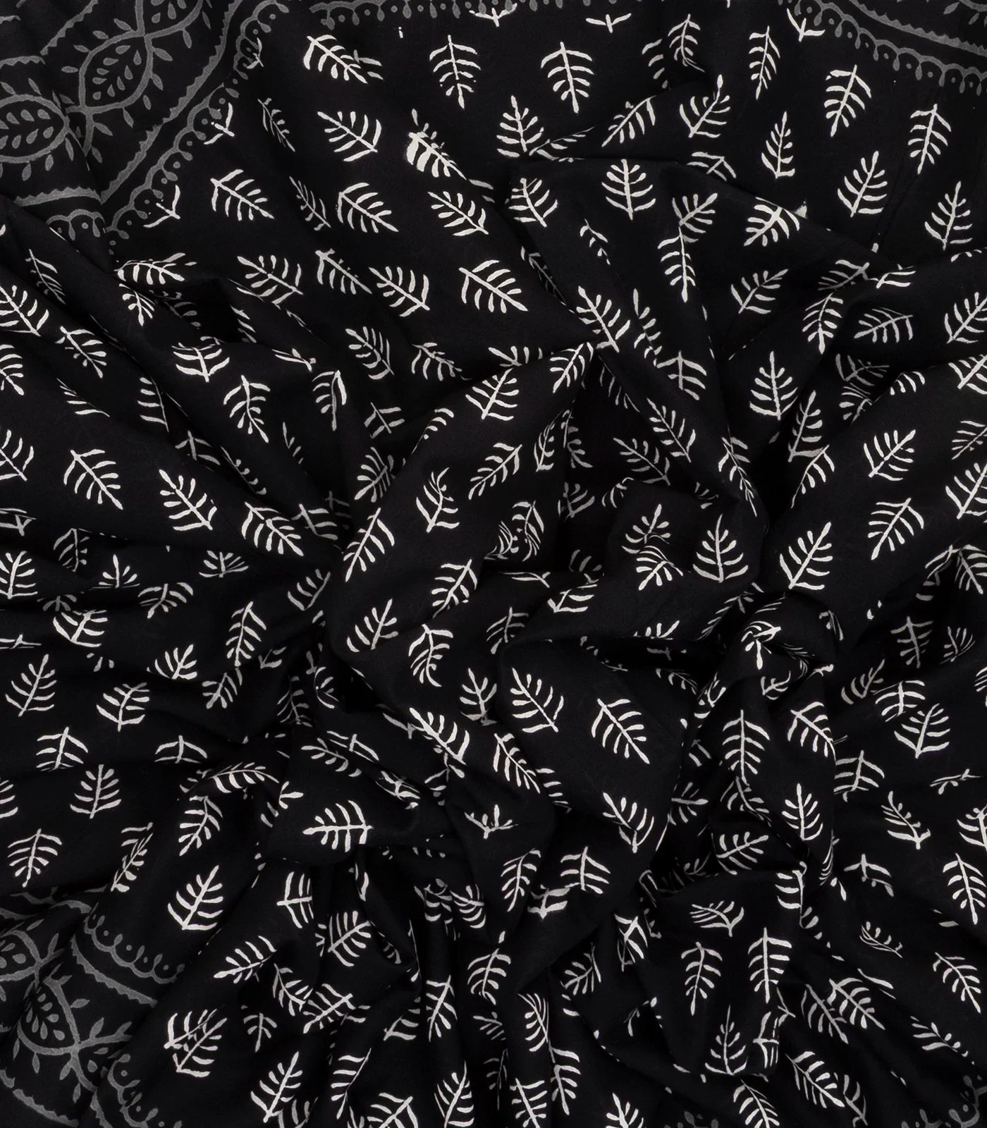 Black Woven Jaipur Cotton Saree Printed With White Floral Motifs