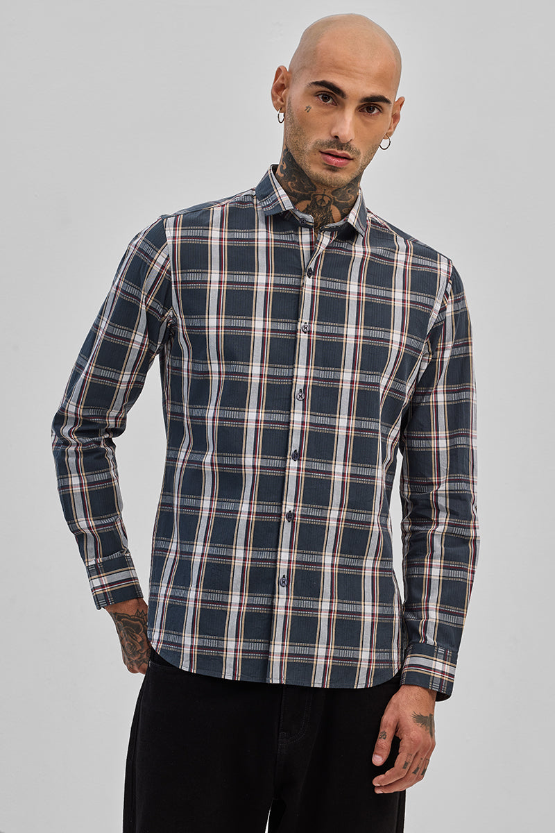 Dark Green Checks Slim Fit Shirt