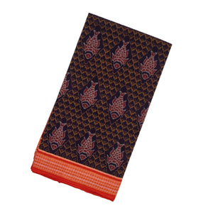 Violet Handloom Orissa Cotton Saree With Tie & Dye Fish Motifs