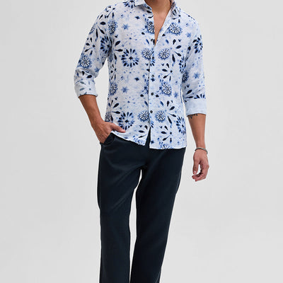 White Textured Floral Shirt