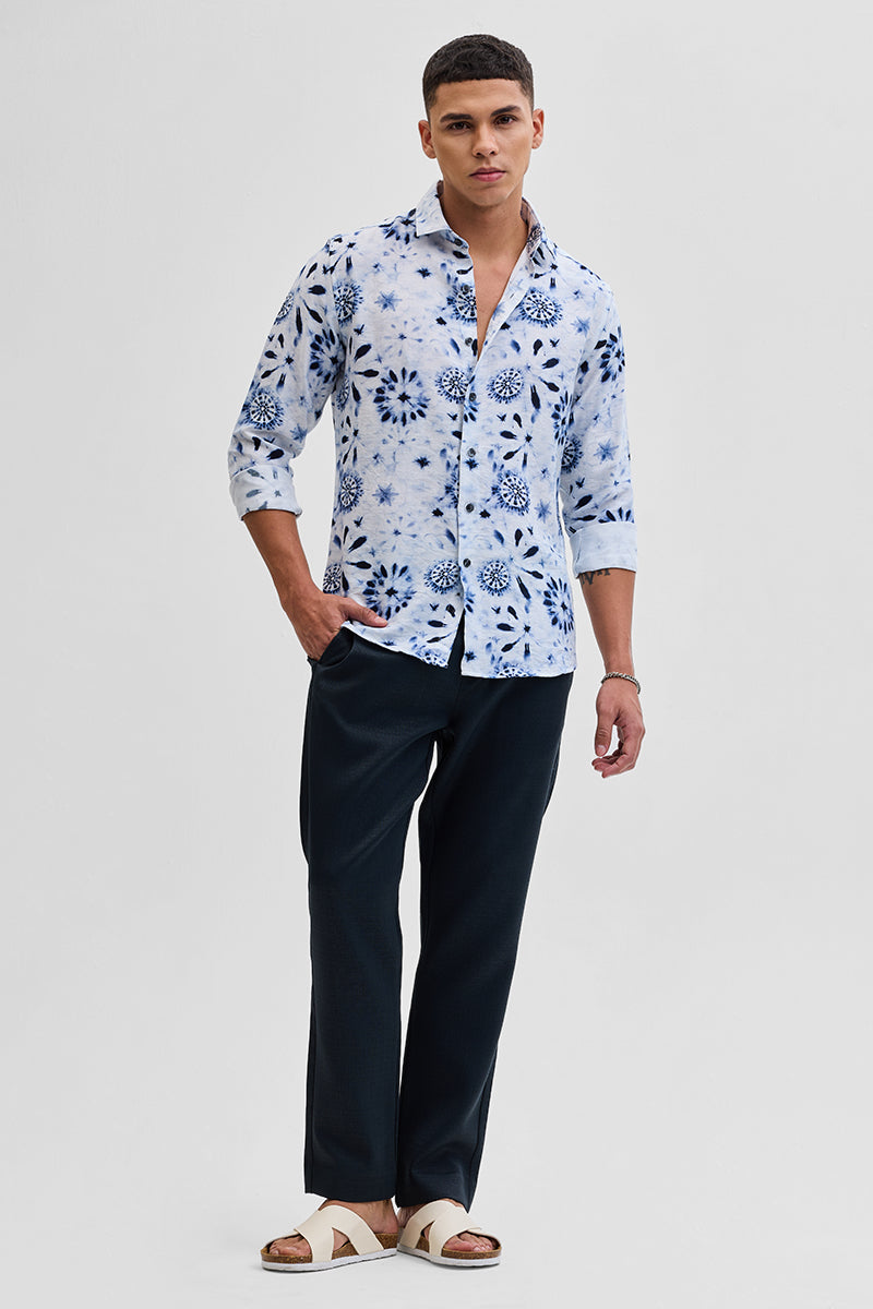 White Textured Floral Shirt