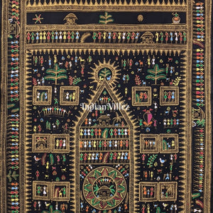 Black Tribal Themed Hand-Painted Pattachitra Saree