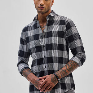 Black Textured Checks Slim Fit Shirt