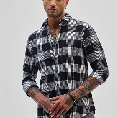 Black Textured Checks Slim Fit Shirt